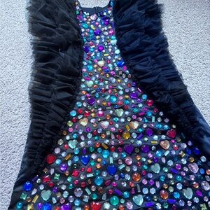 Lola + The Boys Black Tulle Dress with Multicolored Gem Embellishments